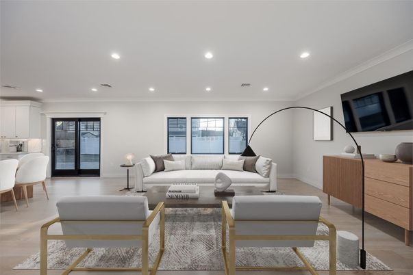 Interior, Living room, Recessed Lighting, Wood Texture Flooring