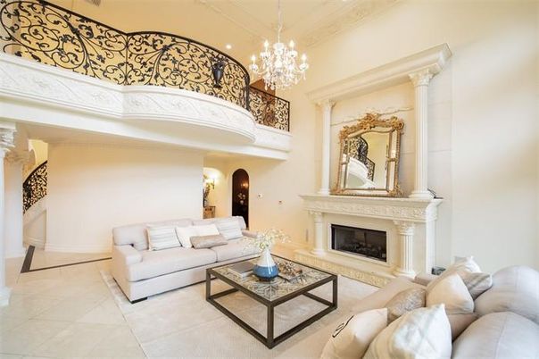 Chandelier, Fireplace, Interior, Living room, Recessed Lighting