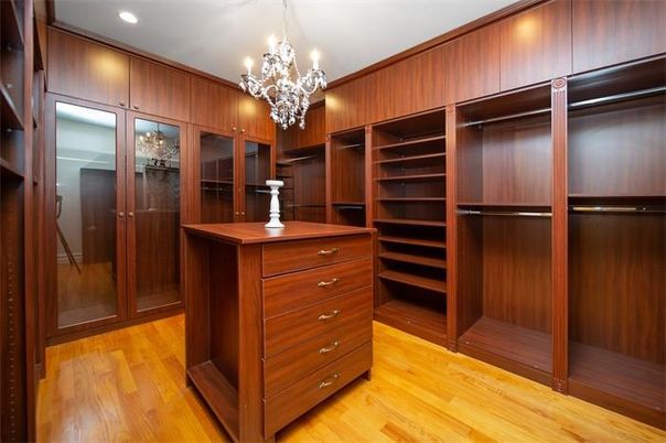 Chandelier, Interior, Recessed Lighting, Walk-in Closets, Wood Texture Flooring, Wooden Walls