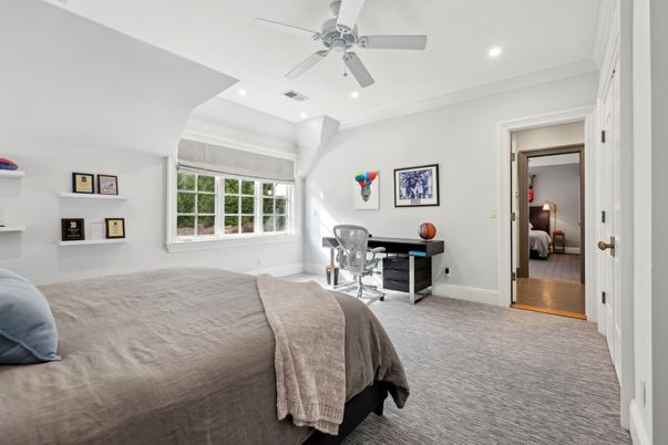 Bedroom, Home Office, Interior, Recessed Lighting, Wood Texture Flooring