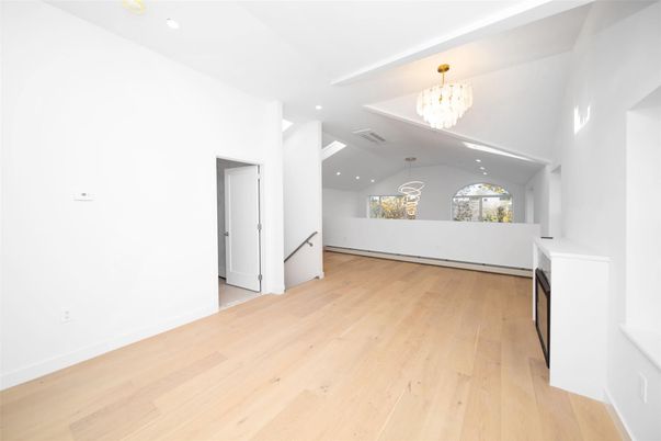 Chandelier, Empty room, Interior, Recessed Lighting, Wood Texture Flooring