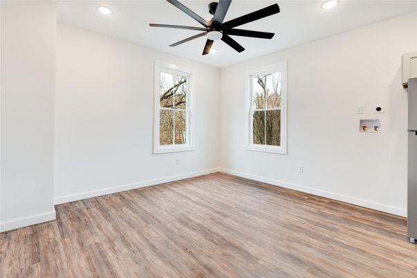 Empty room, Interior, Recessed Lighting, Wood Texture Flooring