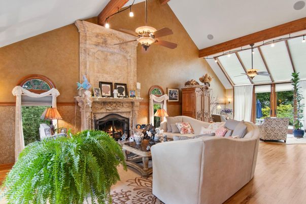 Fireplace, Interior, Living room, Wooden Beams, Wood Texture Flooring