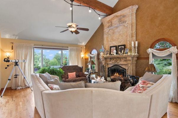 Fireplace, Interior, Living room, Wooden Beams, Wood Texture Flooring