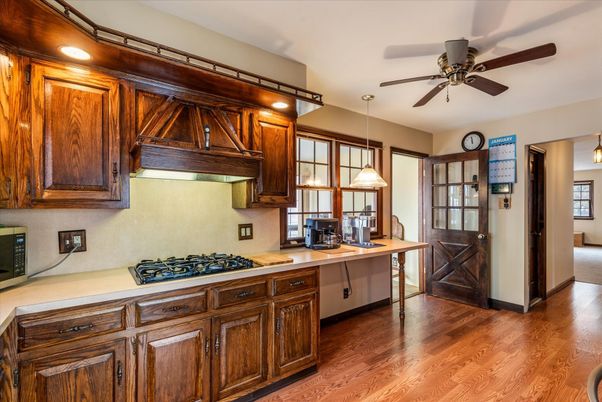 Interior, Kitchen, Pendant Lights, Recessed Lighting, Wood Texture Flooring