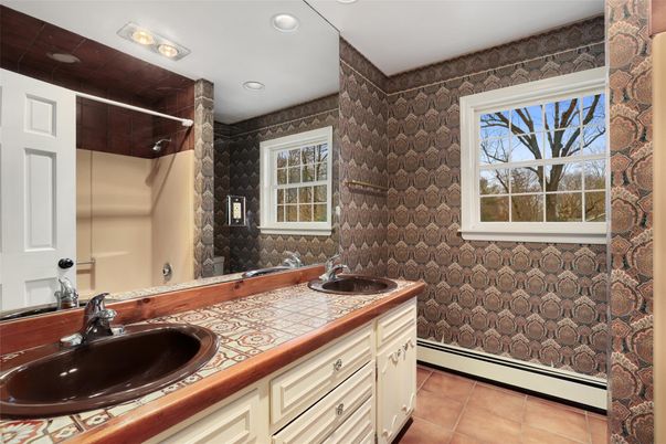 Bathroom, Dual Sink Vanities, Interior, Recessed Lighting, Tile Countertops