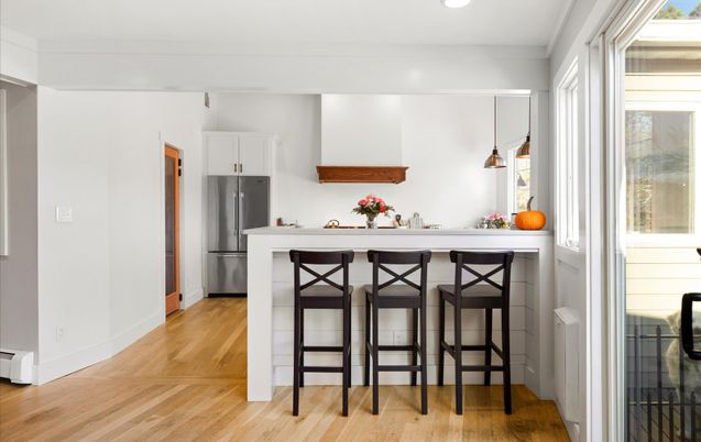 Interior, Kitchen, Pendant Lights, Recessed Lighting, Wood Texture Flooring