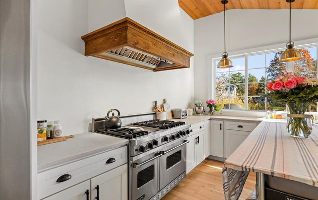 Interior, Kitchen, Pendant Lights, Stainless Steel Appliances, Wood Texture Flooring