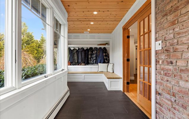 Interior, Recessed Lighting, Stone Walls, Wooden Ceilings