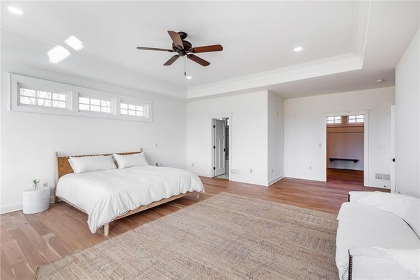 Bedroom, Interior, Recessed Lighting, Wood Texture Flooring