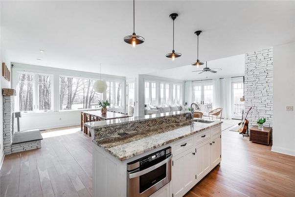Interior, Kitchen, Pendant Lights, Recessed Lighting, Wood Texture Flooring