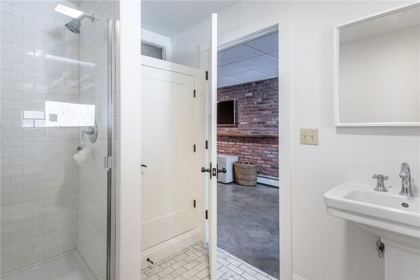 Bathroom, Glass Shower, Interior, Stone Walls