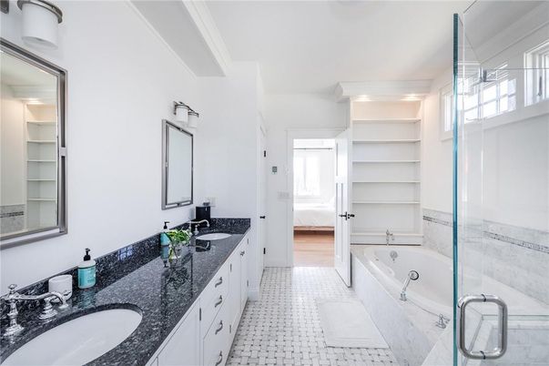 Bathroom, Dual Sink Vanities, Glass Shower, Interior