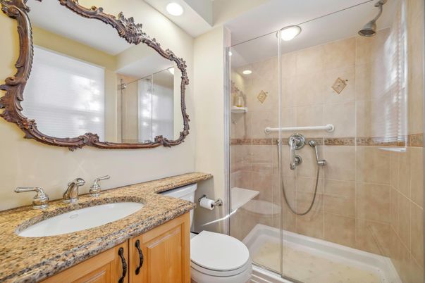 Bathroom, Glass Shower, Interior, Recessed Lighting
