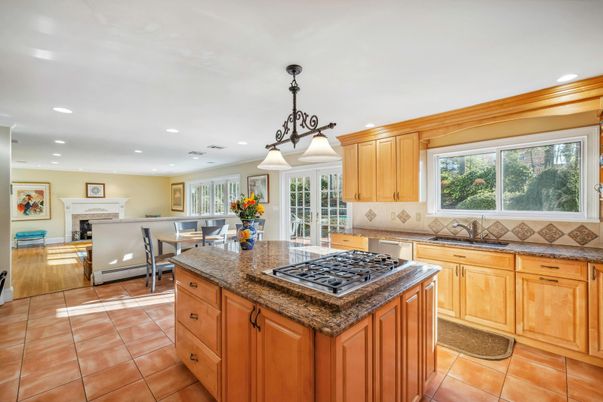 Chandelier, Dining room, Fireplace, Interior, Kitchen, Living room, Pendant Lights, Recessed Lighting