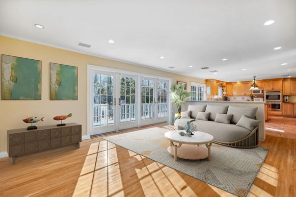 Interior, Kitchen, Living room, Recessed Lighting, Stainless Steel Appliances, Wood Texture Flooring