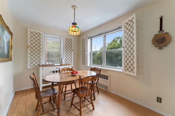 Dining room, Interior, Pendant Lights, Wood Texture Flooring