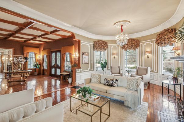 Chandelier, Interior, Living room, Wood Texture Flooring