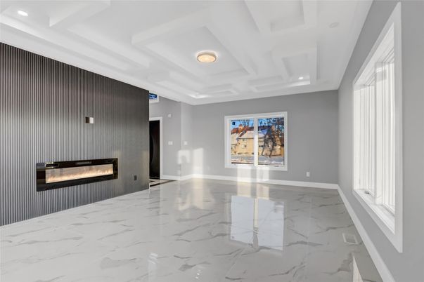 Empty room, Fireplace, Interior, Marble, Recessed Lighting