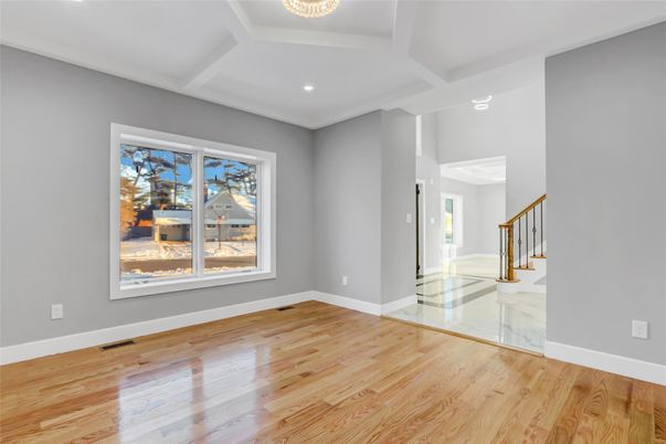 Empty room, Interior, Recessed Lighting, Wood Texture Flooring