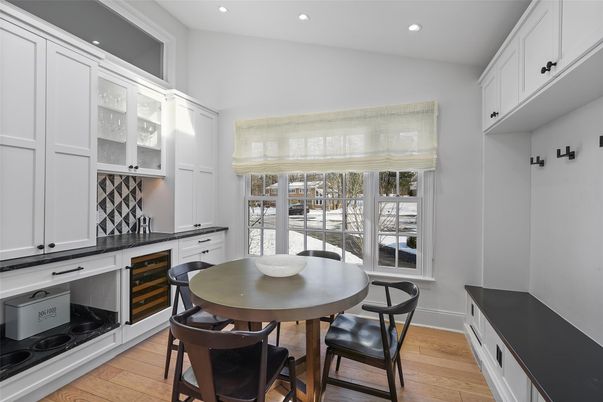 Dining room, Interior, Kitchen, Recessed Lighting, Wood Texture Flooring