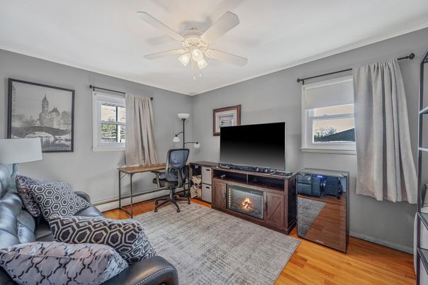 Fireplace, Home Office, Interior, Wood Texture Flooring