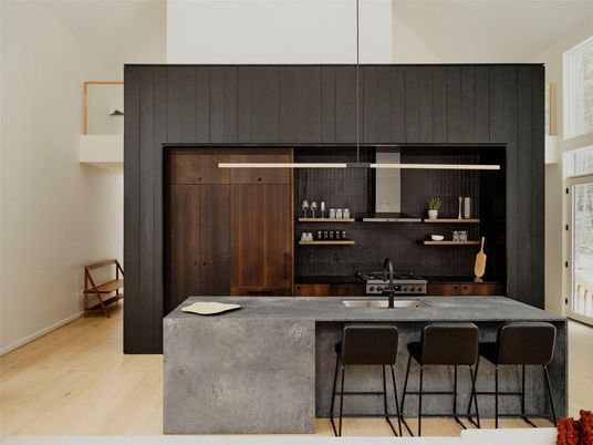 Interior, Kitchen, Pendant Lights, Wood Texture Flooring