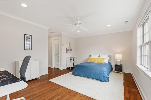 Bedroom, Interior, Recessed Lighting, Wood Texture Flooring