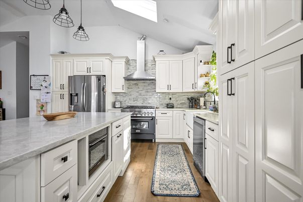 Interior, Kitchen, Pendant Lights, Stainless Steel Appliances, Wood Texture Flooring