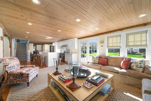 Dining room, Interior, Kitchen, Living room, Recessed Lighting, Wooden Ceilings, Wood Texture Flooring