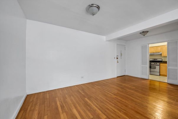 Empty room, Interior, Kitchen, Stainless Steel Appliances, Wood Texture Flooring