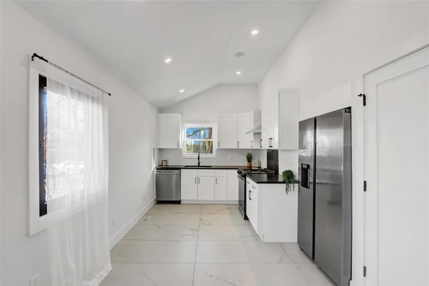 Interior, Kitchen, Marble, Recessed Lighting, Stainless Steel Appliances