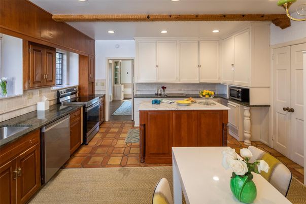 Interior, Kitchen, Recessed Lighting, Stainless Steel Appliances, Wooden Beams