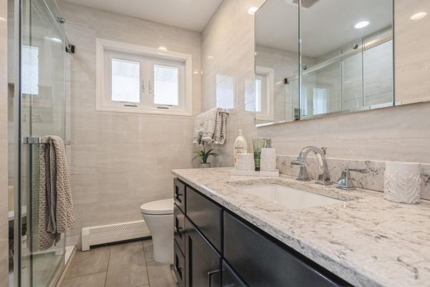 Bathroom, Glass Shower, Interior, Recessed Lighting