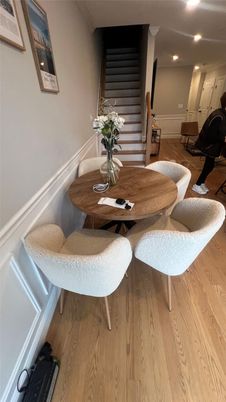 Dining room, Interior, Recessed Lighting, Wood Texture Flooring