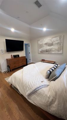 Bedroom, Interior, Recessed Lighting, Wood Texture Flooring
