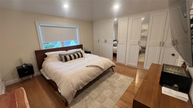 Bedroom, Interior, Recessed Lighting, Wood Texture Flooring