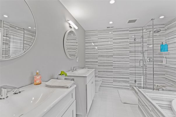 Bathroom, Glass Shower, Interior, Recessed Lighting