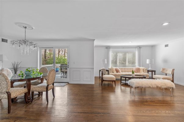 Dining room, Interior, Living room, Recessed Lighting, Wood Texture Flooring