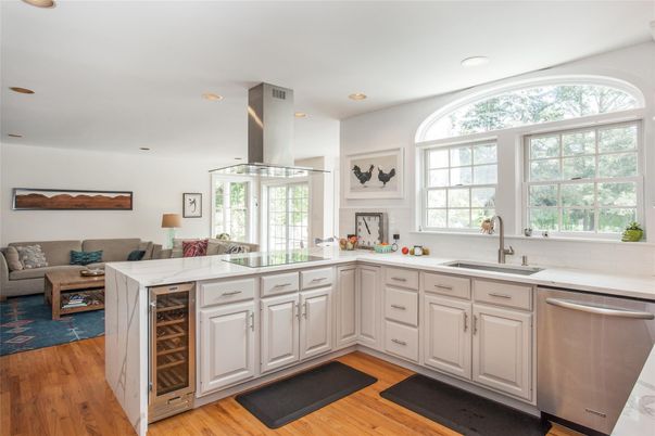 Interior, Kitchen, Living room, Recessed Lighting, Stainless Steel Appliances, Wood Texture Flooring
