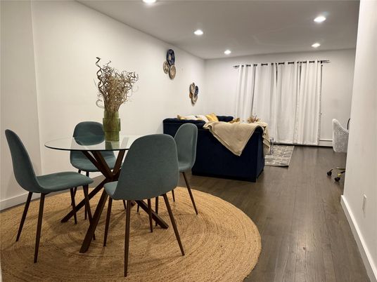Dining room, Interior, Recessed Lighting, Wood Texture Flooring