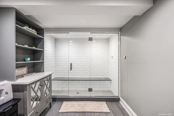 Bathroom, Glass Shower, Interior, Wood Texture Flooring