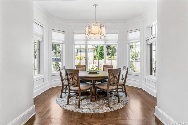 Dining room, Interior, Pendant Lights, Wood Texture Flooring