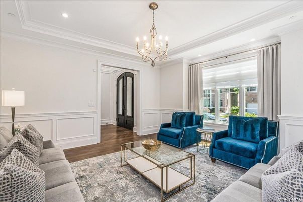 Chandelier, Interior, Living room, Recessed Lighting, Wood Texture Flooring