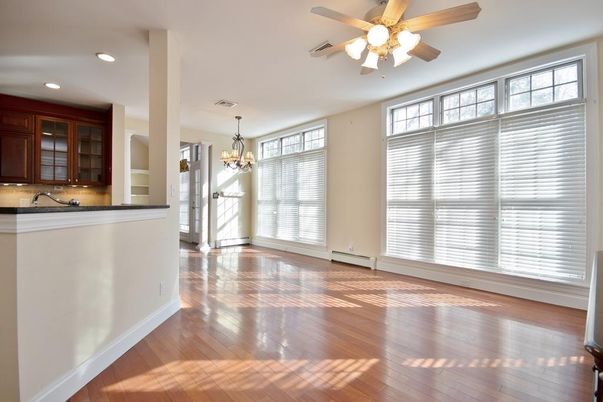 Chandelier, Empty room, Interior, Recessed Lighting, Wood Texture Flooring