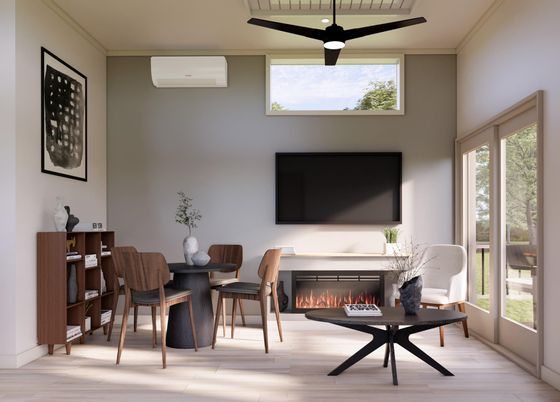 Dining room, Fireplace, Interior, Wood Texture Flooring