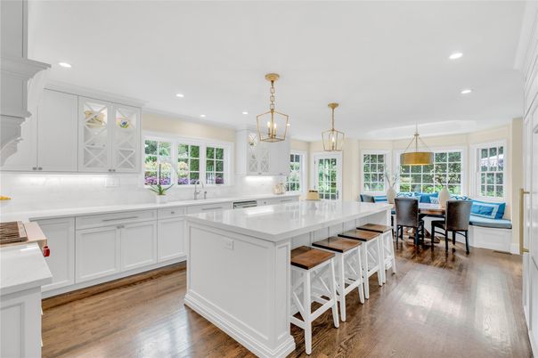 Dining room, Interior, Kitchen, Pendant Lights, Recessed Lighting, Wood Texture Flooring