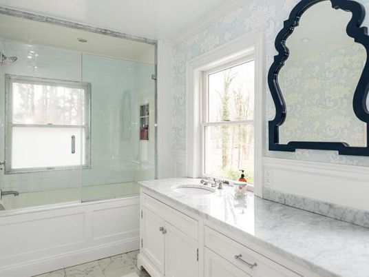 Bathroom, Glass Shower, Interior, Marble, Recessed Lighting