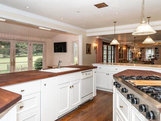 Chandelier, Interior, Kitchen, Pendant Lights, Recessed Lighting, Stainless Steel Appliances, Wood Texture Flooring