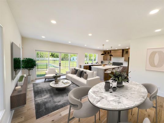 Dining room, Interior, Kitchen, Living room, Pendant Lights, Recessed Lighting, Wood Texture Flooring